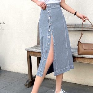 Midi Denim Skirt with Adjustable Slit